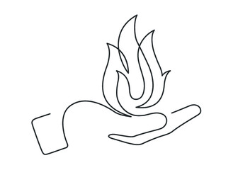 Wall Mural - Continuous line drawing of flame in hand. Vector illustration