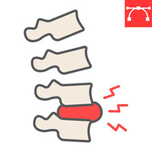 Spine Pain Color Line Icon, Backache And Backpain, Herniated Disc Vector Icon, Vector Graphics, Editable Stroke Filled Outline Sign, Eps 10.