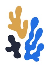 Leinwandbilder - Contemporary Matisse-inspired wall art with abstract algae leaves or colored blots. Modern minimalist vertical interior poster on white background. Flat vector illustration for printing and decoration