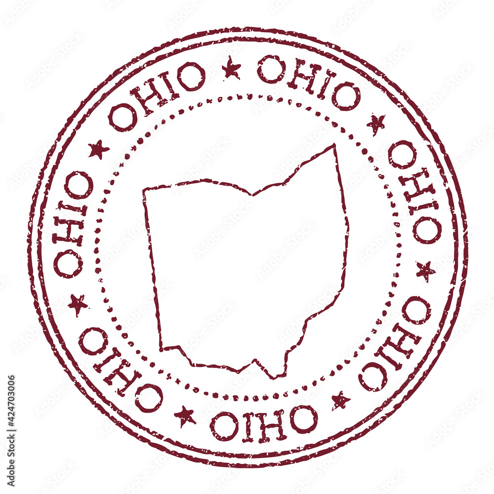 Vector de Stock Ohio round rubber stamp with US state map. Vintage red  passport stamp with circular text and stars, vector illustration. | Adobe  Stock, image size:1000x1000