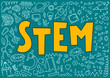 STEM. Science, technology, engineering, mathematics. Science education doodles and hand written word 