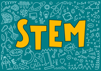 Wall Mural - STEM. Science, technology, engineering, mathematics. Science education doodles and hand written word 