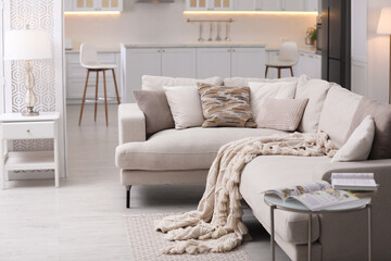 Sticker - Modern apartment with comfortable sofa. Interior design