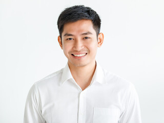 Wall Mural - Young, handsome and friendly face man smile, dressed casually with happy and self-confident positive expression with crossed arms on white background studio shot. Concept for good attitude boy