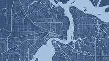 Blue Vector Background Map, Jacksonville City Area Streets And Water Cartography Illustration.