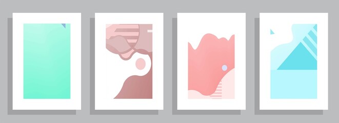 Covers templates set with graphic geometric elements. Applicable for brochures, posters, covers and banners. Vector illustrations.