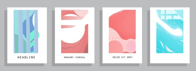 Wall Mural - Covers templates set with graphic geometric elements. Applicable for brochures, posters, covers and banners. Vector illustrations.