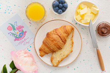 Canvas Print - Tasty breakfast for mother on white background