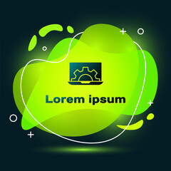 Black Software, web development, programming concept icon isolated on black background. Programming language and program code on screen laptop. Abstract banner with liquid shapes. Vector