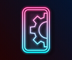 Glowing neon line Software, web development, programming concept icon isolated on black background. Programming language and program code on screen mobile. Vector