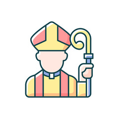 Sticker - Clergy RGB color icon. Male catholic priest. Vatican pope. Religious figure. Christian church pastor. Society class and status. Social classification group member. Isolated vector illustration