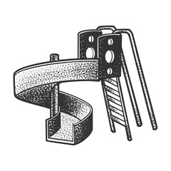 Playground slide sketch engraving vector illustration. T-shirt apparel print design. Scratch board imitation. Black and white hand drawn image.