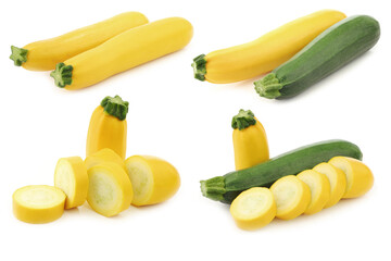 Wall Mural - green and yellow zucchini (Cucurbita pepo) on a white background