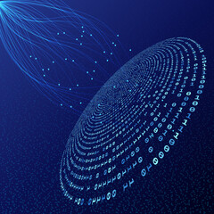 Leinwandbilder - Abstract  lines with dots over circle with digits code. Connecting or big data concept.