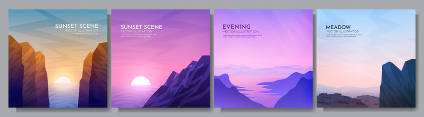 Wall Mural - vector illustration. a set of mountain landscapes. geometric polygonal minimalist flat style. mounta