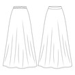 Women Long Maxi Length Skirt fashion flat sketch template. Girls Technical Fashion Illustration. A-Line with elastic at back