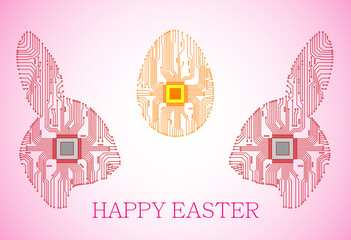 Wall Mural - Happy easter. Abstract rabbit. Rabbit in the form of an electronic circuit. Vector rabbit.Abstract egg. Egg in an electronic circuit. Vector illustration.