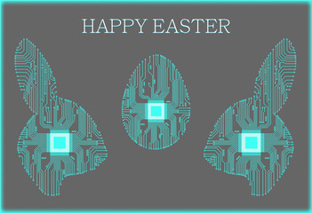 Wall Mural - Happy easter. Abstract rabbit. Rabbit in the form of an electronic circuit. Vector rabbit.Abstract egg. Egg in an electronic circuit. Vector illustration.