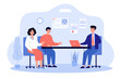 © Bro Vector - Lawyer talking to clients. Legal worker giving advice to couple, financial consultation flat vector illustration. Communication, legislation concept for banner, website design or landing web page
