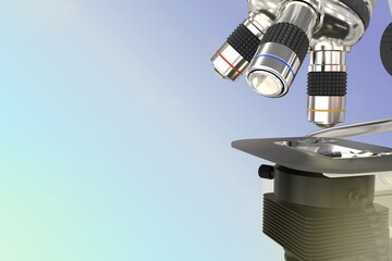 Wall Mural - pharmaceutical analysis concept, lab electronic scientific microscope on gradient background - object 3D illustration