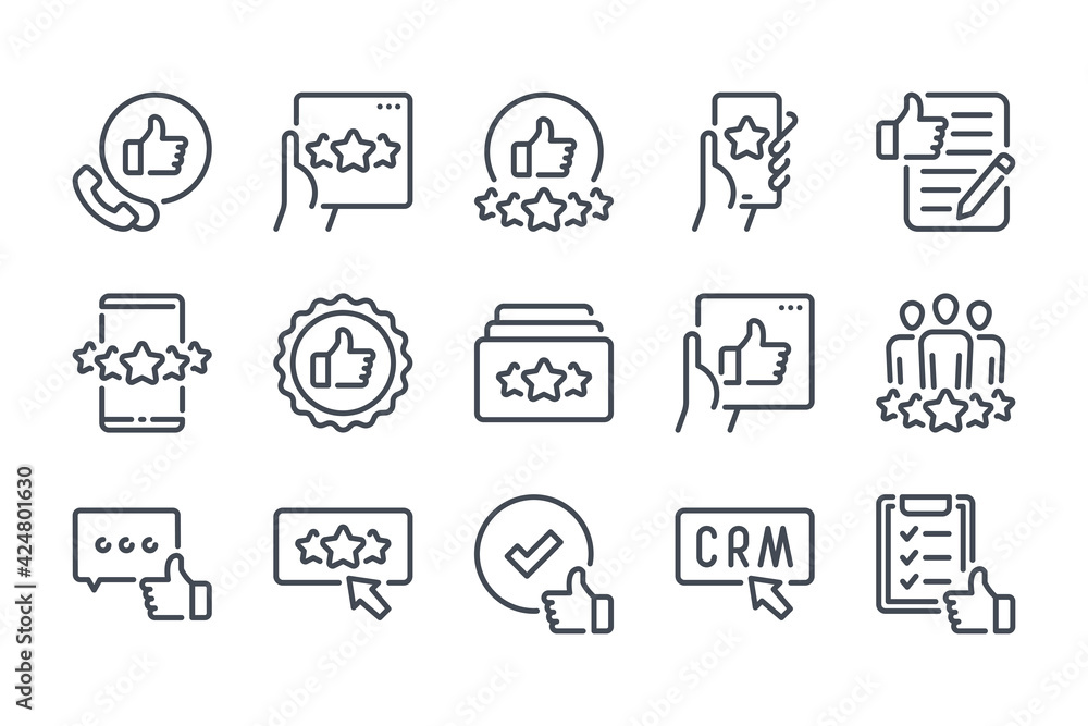 Testimonials and feedback line icon set. Customer Satisfaction and ...