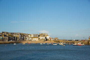 Sticker - Cornish harbour St Ives Cornwall UK with boats popular Cornish tourist destination