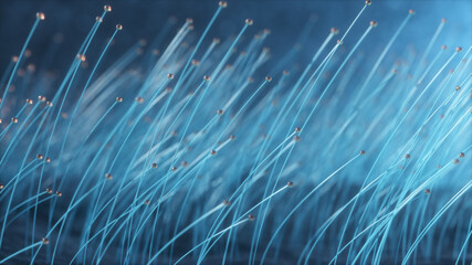 Wall Mural - 3d illustrationcolorful particle line like a flower grow. glowing lines and light particles on dark 