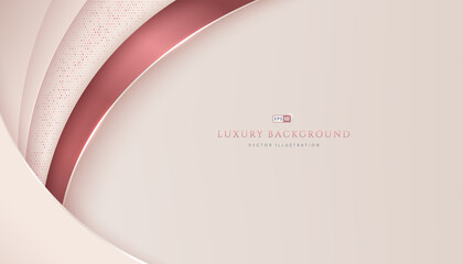 Wall Mural - Abstract pink gold curve geometric overlapping on cream color background with space for your text. Shiny glitter decorate. Luxury and elegant style. Modern and minimal template. Vector illustration.
