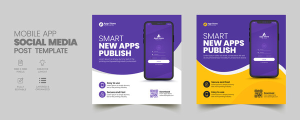 mobile app promotion social media post and web banner template
