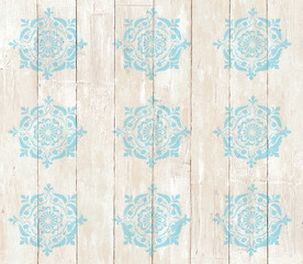 Vintage wallpaper with boho ornaments patterned wood background