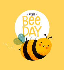 Wall Mural - World Bee Day cute hand drawn cartoon card