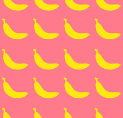 Sticker - Vector seamless pattern of yellow hand drawn banana silhouette isolated on pink background