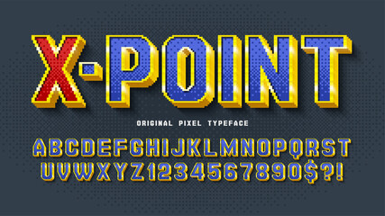 Pixel vector alphabet design, stylized like in 8-bit games.