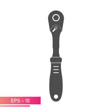 Ratchet Wrench With Handle. Solid Design. On A White Background. Tools For A Car Mechanic. Flat Vector Illustration.