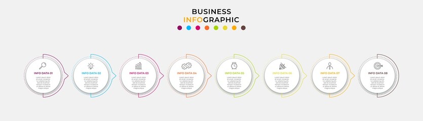 Vector Infographic design business template with icons and 8 options or steps. Can be used for process diagram, presentations, workflow layout, banner, flow chart, info graph