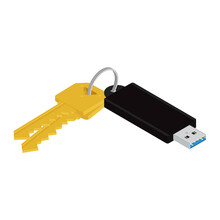 Bunch Of Keys With Usb Flash Drive Isolated On White Background.