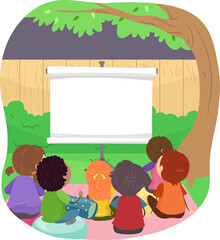 Sticker - Stickman Kids Projector Movie Night Illustration