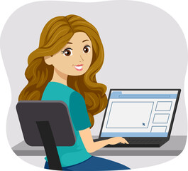 Wall Mural - Teen Girl Watch Online Videos Laptop Illustration