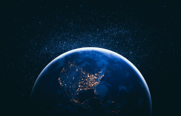 Wall Mural - planet earth globe view from space showing realistic earth surface and world map as in outer space p