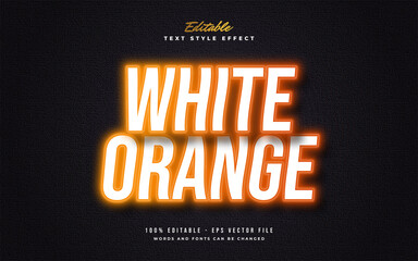 Wall Mural - White and Orange Text Style with Glowing Neon and Wavy Effect. Editable Text Style Effect