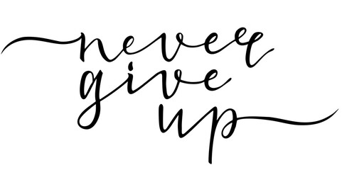 Never give up. Lettering. Slogan. Vector success quotes for banner or wallpaper. Motivational quote. Handwritten inscription. Handwritten inscription. Hand drawn lettering. Never give up phrase.