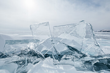 Ice floes of frozen sea. Winter landscape