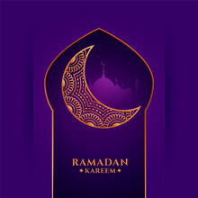 Ramadan Kareem Purple Greeting With Golden Moon