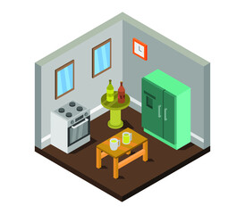 Canvas Print - Isometric kitchen room