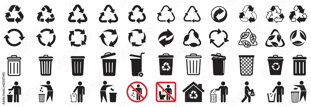 trash can icon and Recycle icons set, Trash bin,  Vector illustration - obrazy, fototapety, plakaty 
