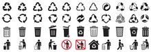 Trash Can Icon And Recycle Icons Set, Trash Bin,  Vector Illustration