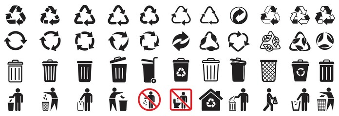 trash can icon and recycle icons set, trash bin, vector illustration