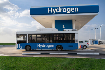 fuel cell bus on the hydrogen filling station