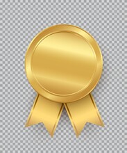 Golden Stamp With Ribbons Isolated On Transparent Background. Luxury Seal. Vector Design Element.