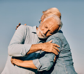 Wall Mural - woman man outdoor senior couplecare depression sad problem support retirement together love mature